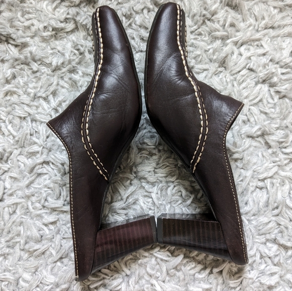 Aerosoles Leather Catch Me Mule Kitten Heel 6.5 Brown Leather Square Toe 3" Heel - Picture 6 of 9